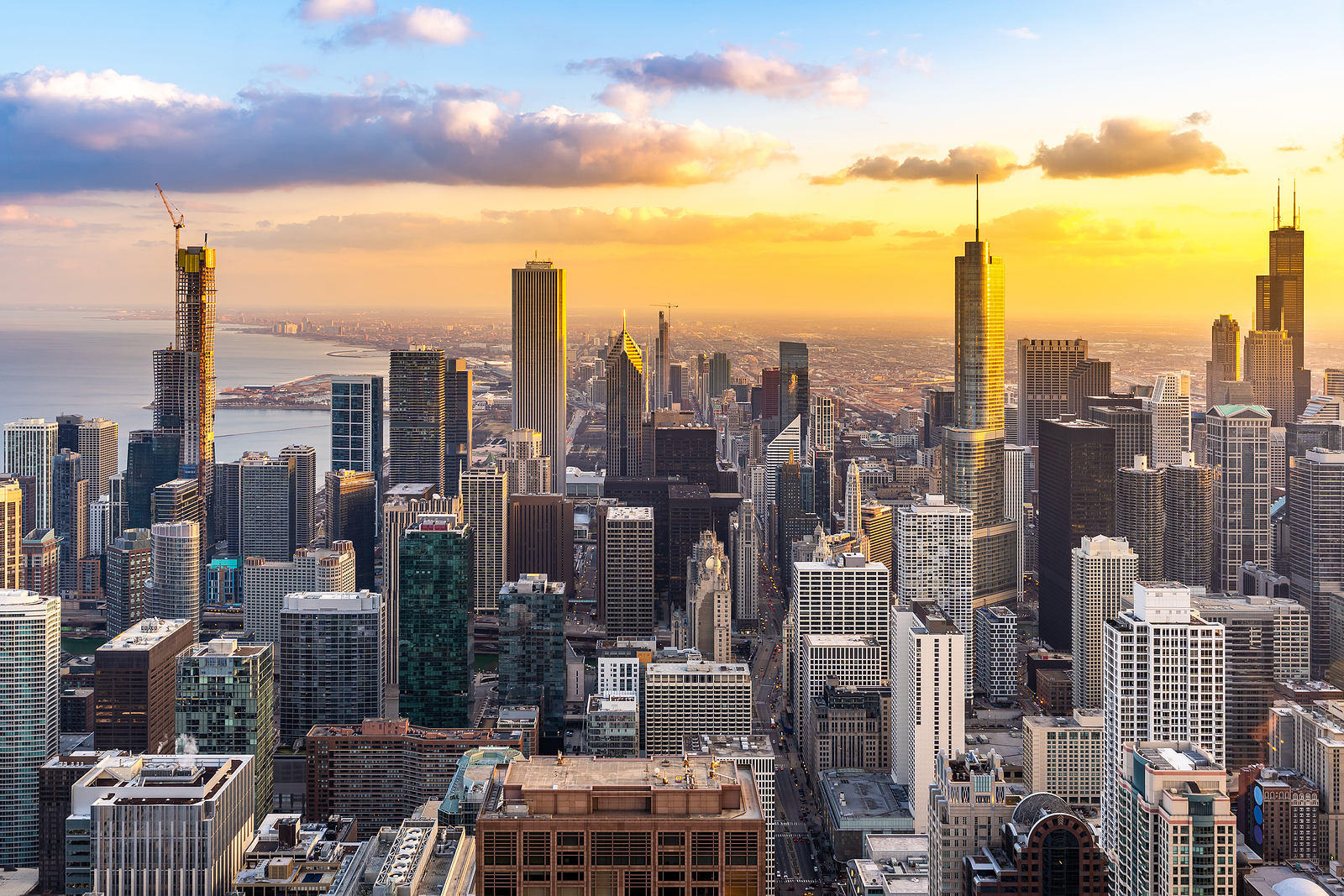 bigstock Sunset Aerial view of Chicago  315672076